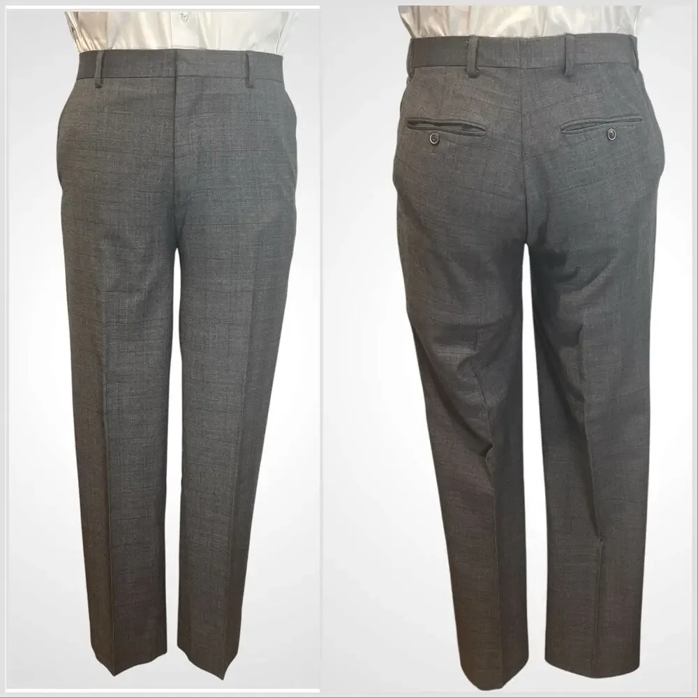 Jos A Bank 1905 Brrr Comfort 40-42R 32x30 Slim Gray Burgundy Glen Plaid Suit